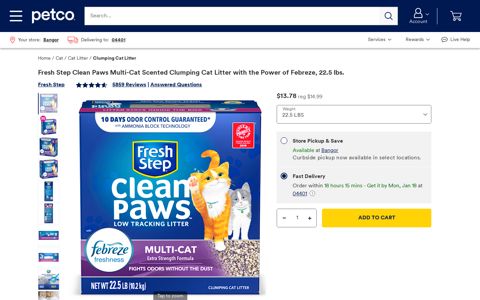 Fresh Step Clean Paws Multi-Cat Scented Clumping Cat Litter ...
