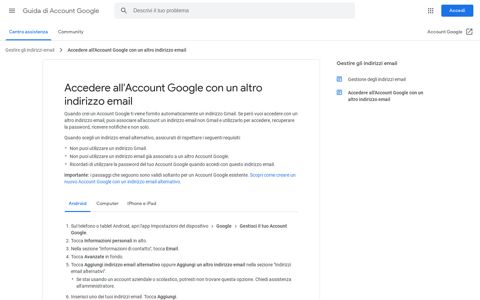 Accedere all'Account Google con un altro indirizzo email ...