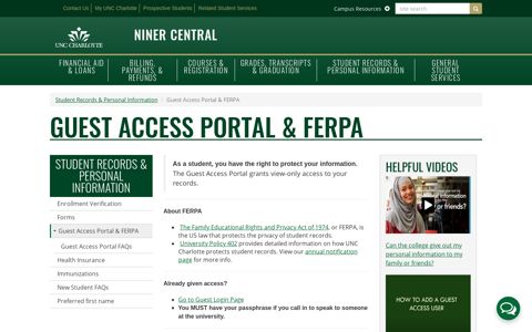 Guest Access Portal & FERPA | Niner Central | UNC Charlotte