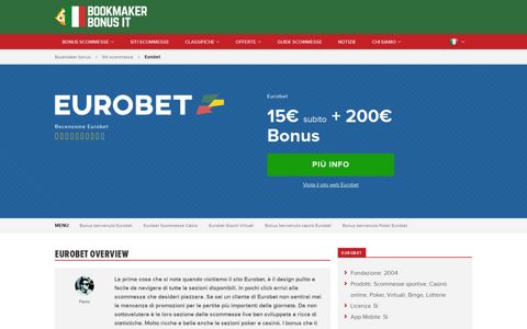 Eurobet Bonus Benvenuto » Scommesse 215€ » Casino 1005€