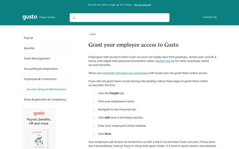 Grant your employee access to Gusto - Gusto Support
