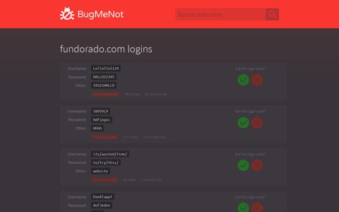 fundorado.com passwords - BugMeNot