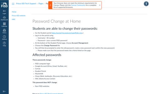 Password Change at Home: Frisco ISD Tech Support - Canvas