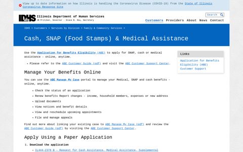 Cash, SNAP (Food Stamps) & Medical Assistance - IDHS