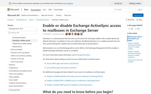 Enable or disable Exchange ActiveSync access to mailboxes ...