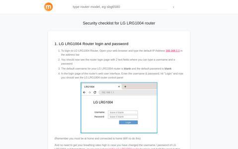 192.168.1.1 - LG LRG1004 Router login and password