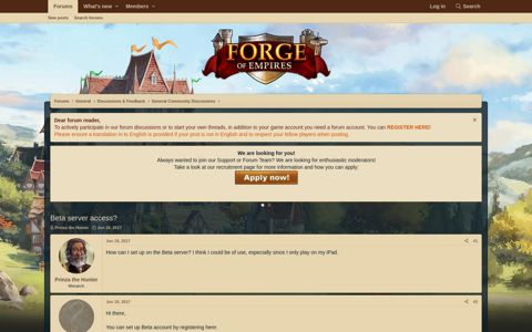 Beta server access? | Forge of Empires Forum