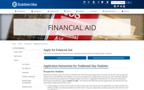 Applying for Financial Aid - Elizabethtown College