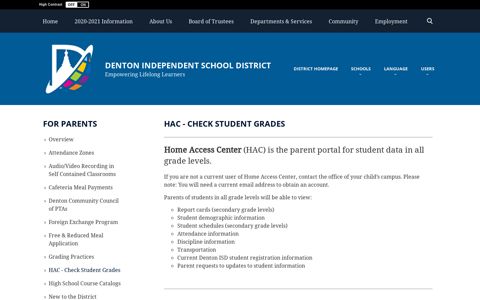 For Parents / HAC - Check Student Grades - Denton ISD