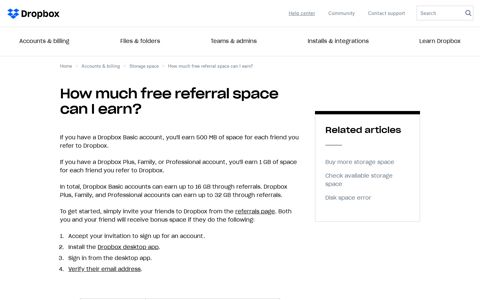 How much free referral space can I earn? | Dropbox Help