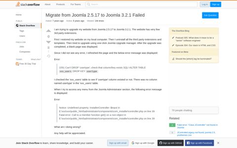 Migrate from Joomla 2.5.17 to Joomla 3.2.1 Failed - Stack ...