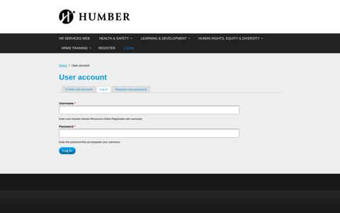 User account | Humber Human Resources Online Registration ...