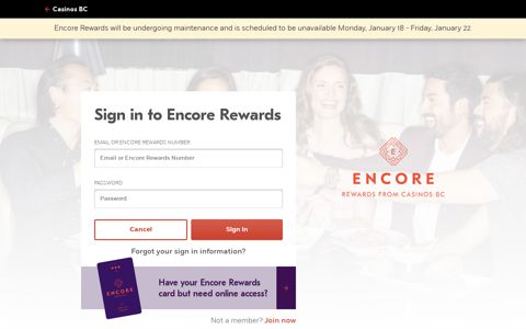 Sign in to Encore Rewards - Casinos BC