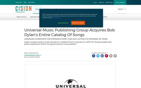 Universal Music Publishing Group Acquires Bob Dylan's Entire...