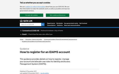 How to register for an IDAMS account - GOV.UK