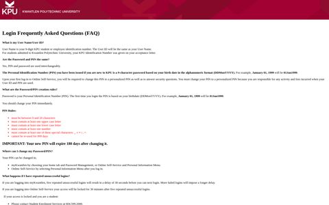 Login Frequently Asked Questions (FAQ) - Kwantlen ...