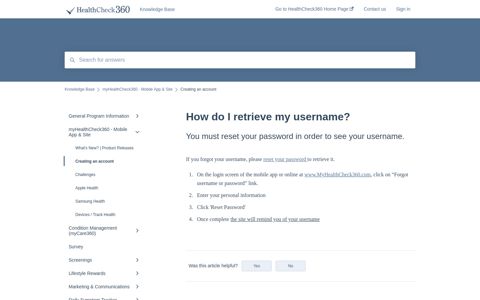 How do I retrieve my username? - HealthCheck360