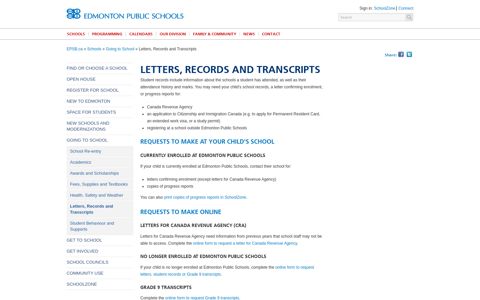 Letters, Records and Transcripts - Edmonton Public Schools