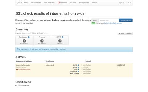 intranet.katho-nrw.de - SSL / HTTPS Check · SSL-Tools