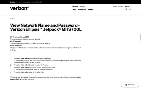 View Network Name and Password - Verizon Ellipsis Jetpack ...
