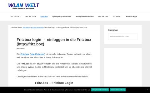 Fritzbox login → einloggen in die Fritzbox (http://fritz.box)