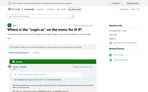 Where is the "Login as" on the menu for IE 8? - Microsoft ...