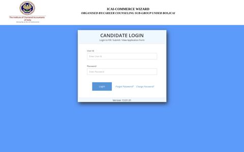 ICAI-Commerce Wizard - Applicant Login