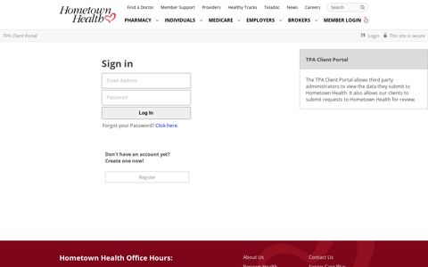 TPA Client Portal - Sign In - Hometown Health
