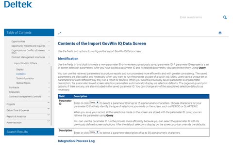 Contents of the Import GovWin IQ Data Screen - Costpoint