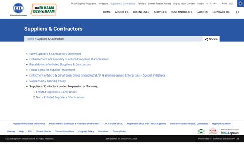 Suppliers & Contractors | Engineers India Ltd