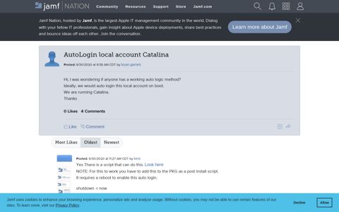 AutoLogin local account Catalina | Jamf Nation