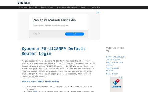Kyocera FS-1128MFP - Default login IP, default username ...