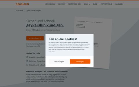 gayParship online kündigen | geprüfte Vorlage - Aboalarm