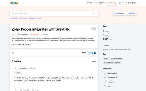 Zoho People integrates with greytHR - Zoho Cares