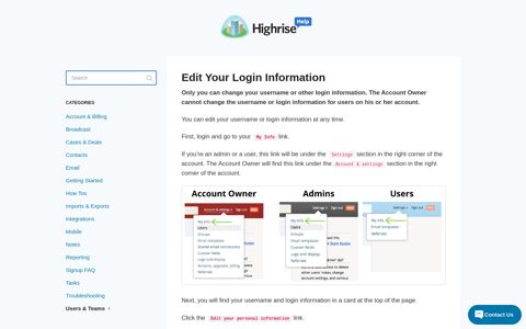 Edit Your Login Information - Highrise Help