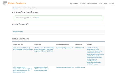 API Interface Specification - Elsevier Developer Portal