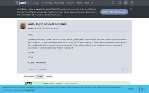 Auto-login of local account. | Jamf Nation
