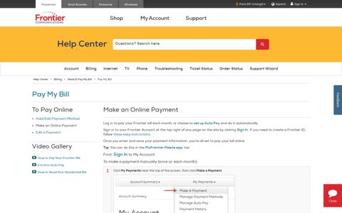 Make an Online Payment - Or Change Your Payment | Frontier ...