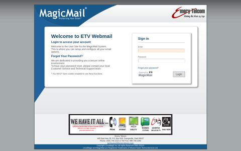 MagicMail Server: Login Page - ETV Webmail - Emery Telcom