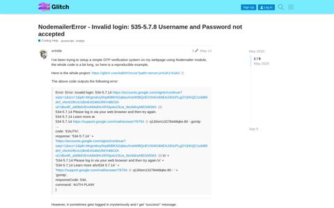 NodemailerError - Invalid login: 535-5.7.8 Username and ...