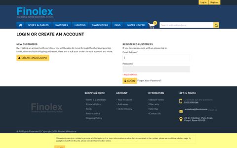 Login or Create an Account - Finolex Estore