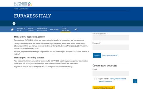 Login/Register | EURAXESS Italy
