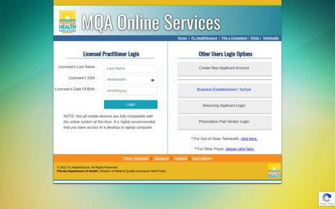 MQA Online - Florida Department of Health