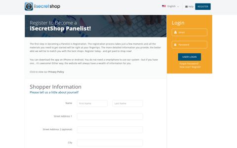 Register to become a Mystery Shopper
