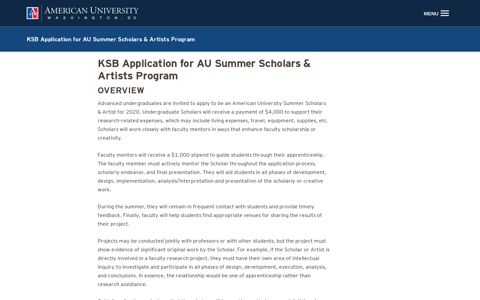 KSB Application for AU Summer Scholars & Artists | American ...