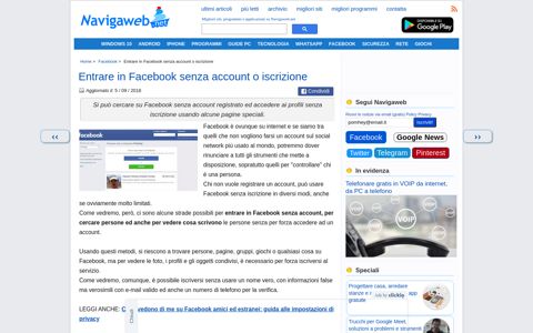 Entrare in Facebook senza account o iscrizione - Navigaweb.net