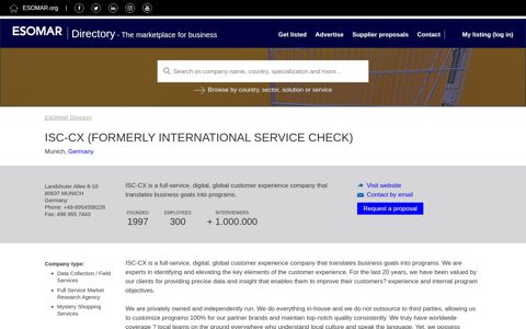 ISC-CX (formerly INTERNATIONAL SERVICE CHECK ...