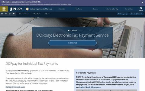 DOR: DORpay - Tax & Bill Payment - IN.gov