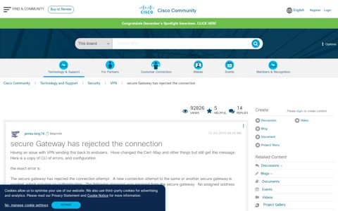 Solved: secure Gateway has rejected the connection - Cisco ...