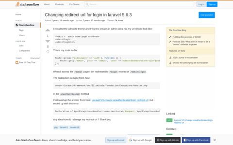 Changing redirect url for login in laravel 5.6.3 - Stack Overflow